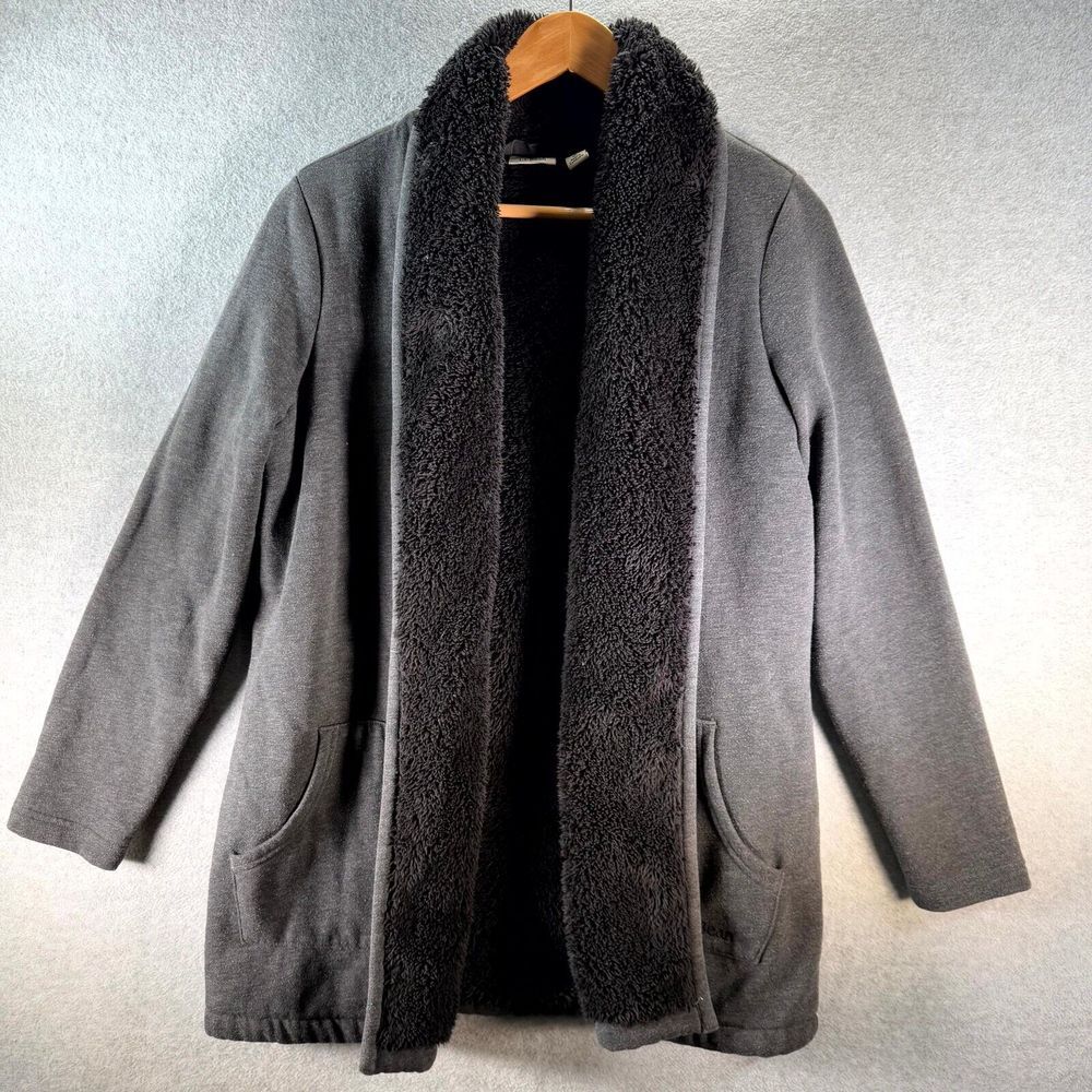 L.L. Bean Cardigan Sweater Women's Small‎ Black Sherpa Fleece Lined Open Front